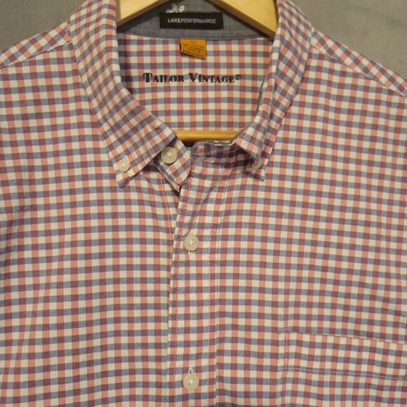 Tailor Vintage Men's XL Cotton Short Sleeve Check Button-Down Shirt Pink Purple - Picture 3 of 7
